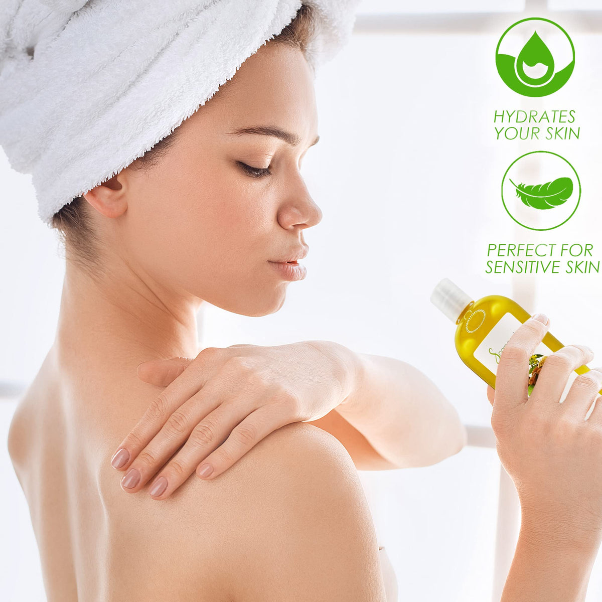 Soapeauty jojoba oil being poured demonstrates smooth, non-greasy application benefit
