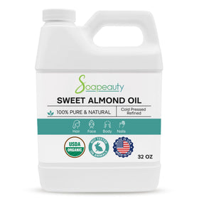 Soapeauty front bottle of sweet almond oil showing clean organic labeling and size benefit