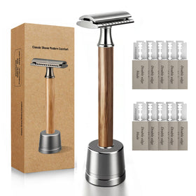 SOBIY razor front view showing balanced bamboo handle and metal head for steady shaves
