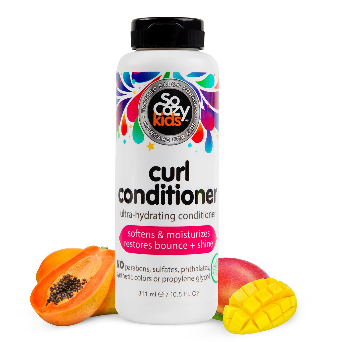SoCozy front bottle of curl conditioner showing label and size, easy identification benefit