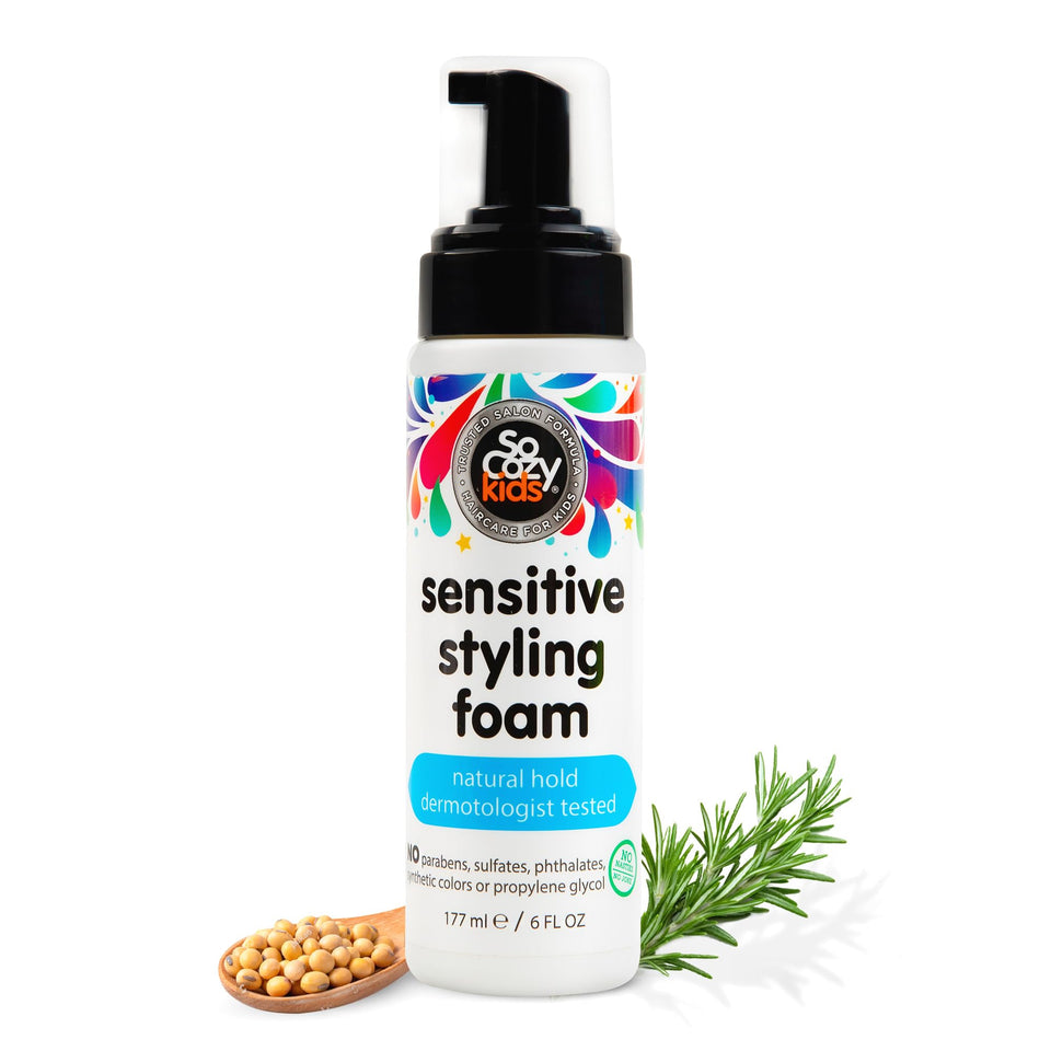 SO COZY front bottle of Sensitive Styling Foam showing child-friendly packaging and soft hold