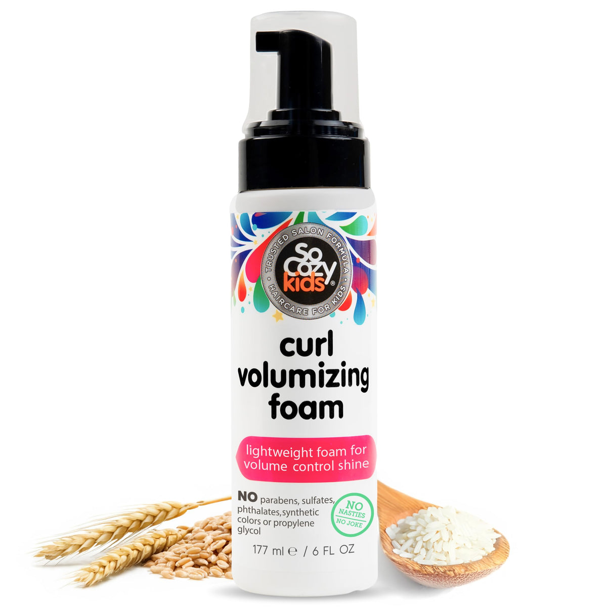 SO COZY front packaging of curl volumizing mousse showing bottle and logo for easy identification
