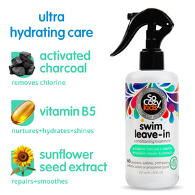 Child using SoCozy spray by pool to detangle and protect