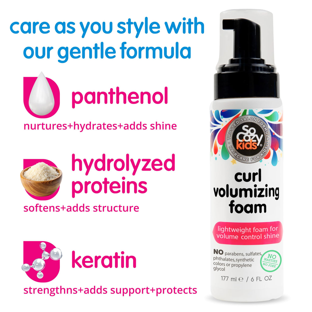 SO COZY mousse dispensed into hand ready for application to damp hair for easier styling