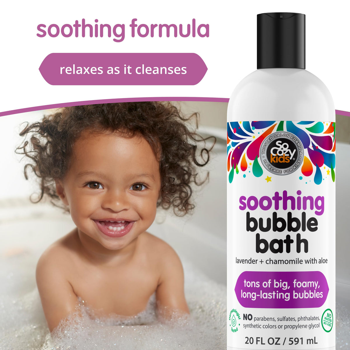 So CoCozy being poured into tub creating rich foam for playful bath benefit