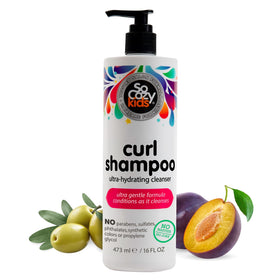 SoCozy shampoo bottle front view showing pump and kid-friendly design benefit