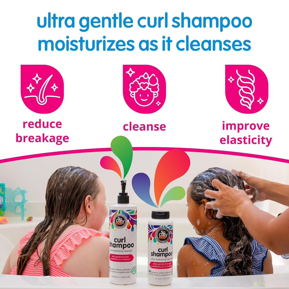 SoCozy shampoo angled product shot highlighting formula and gentle cleansing benefit