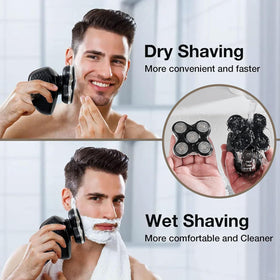 Sodaer lifestyle image of man shaving scalp with mirror showing smooth, fast shave