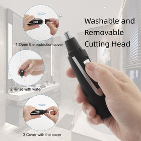 Sodynee trimmer in hand trimming nose hair demonstrating safe, precise grooming