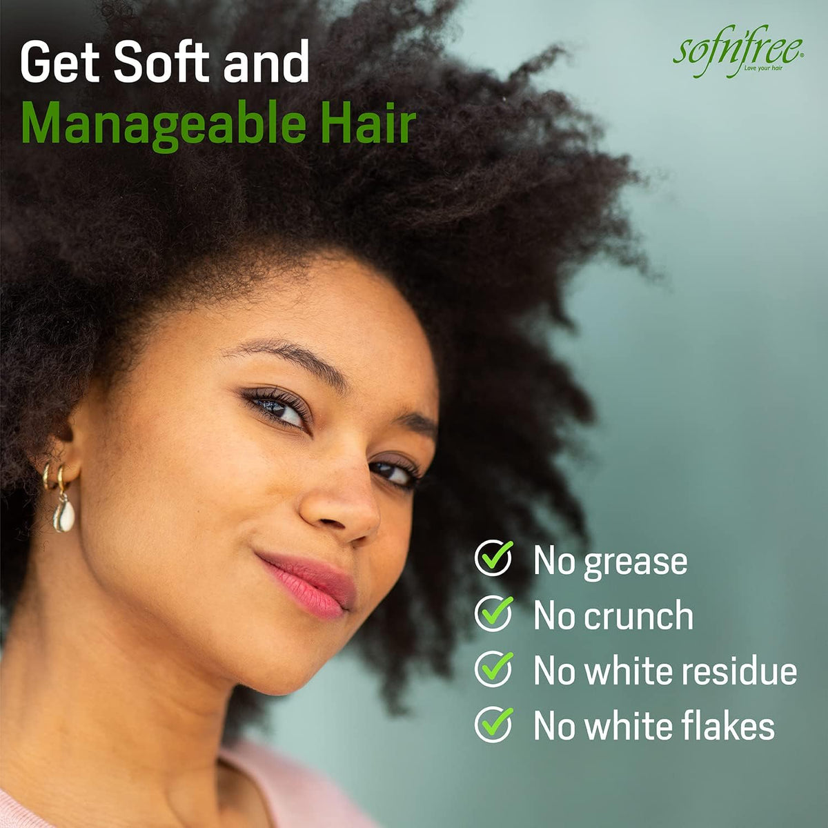 SOF N' FREE styled hair with diffuser showing enhanced volume and shine benefit
