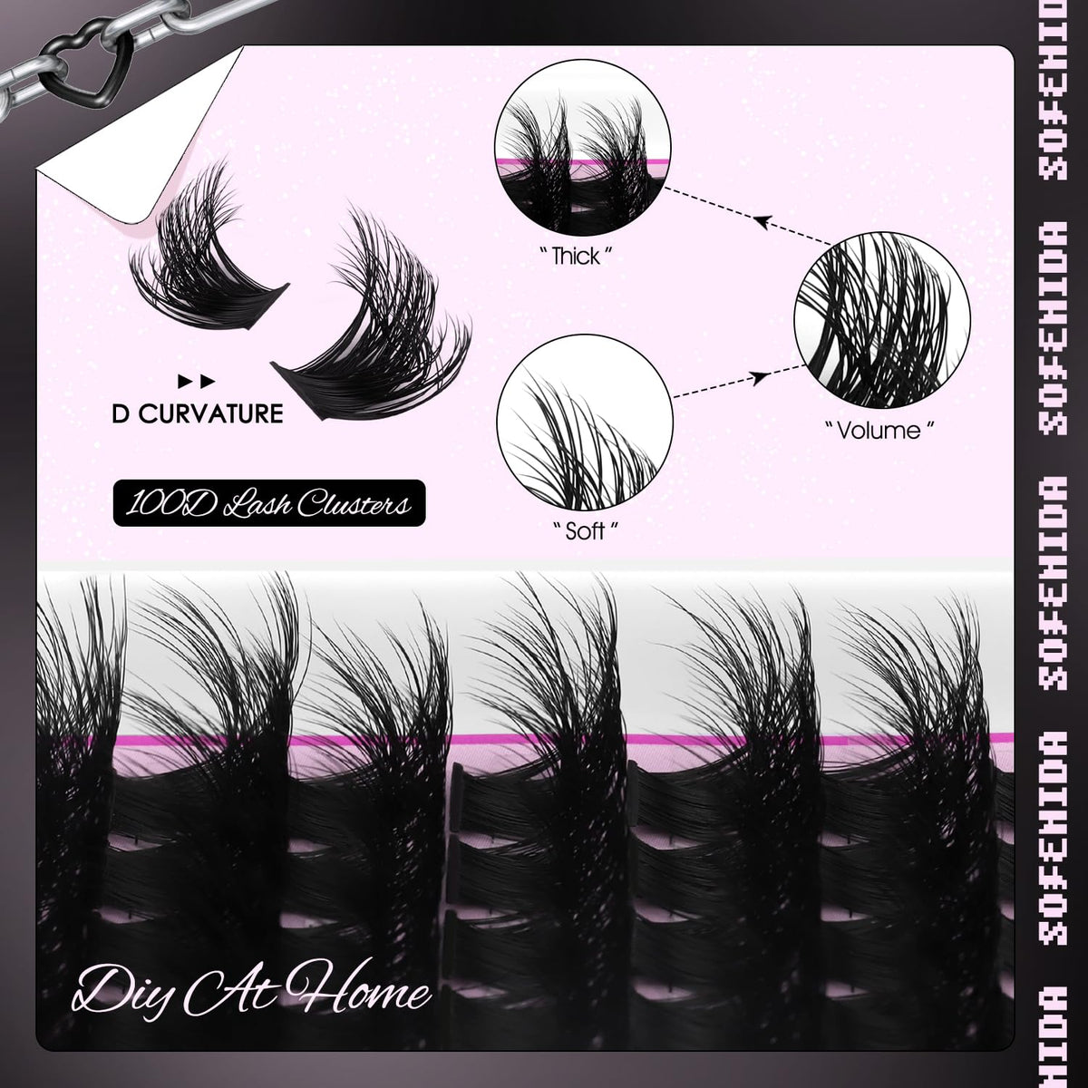SOFENIDA lash clusters applied on eye demonstrating instant dramatic lift and fuller lashes