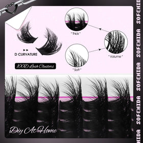 SOFENIDA lash clusters applied on eye demonstrating instant dramatic lift and fuller lashes