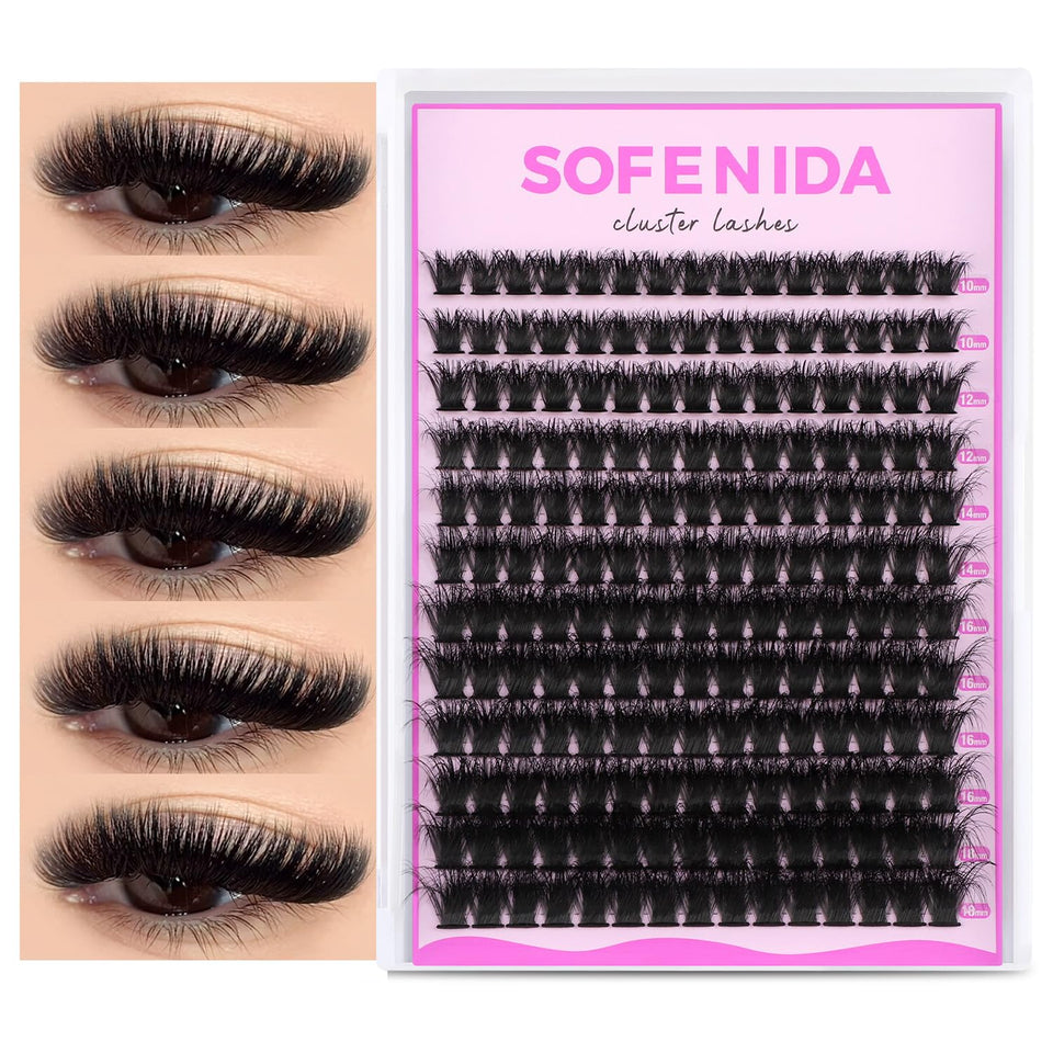 SOFENIDA front packaging showing 100D cluster rows and mixed lengths benefit quick selection