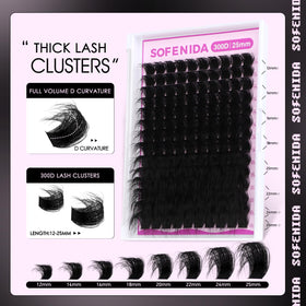 SOFENIDA hand applying a cluster to lashes for quick DIY salon-style application benefit