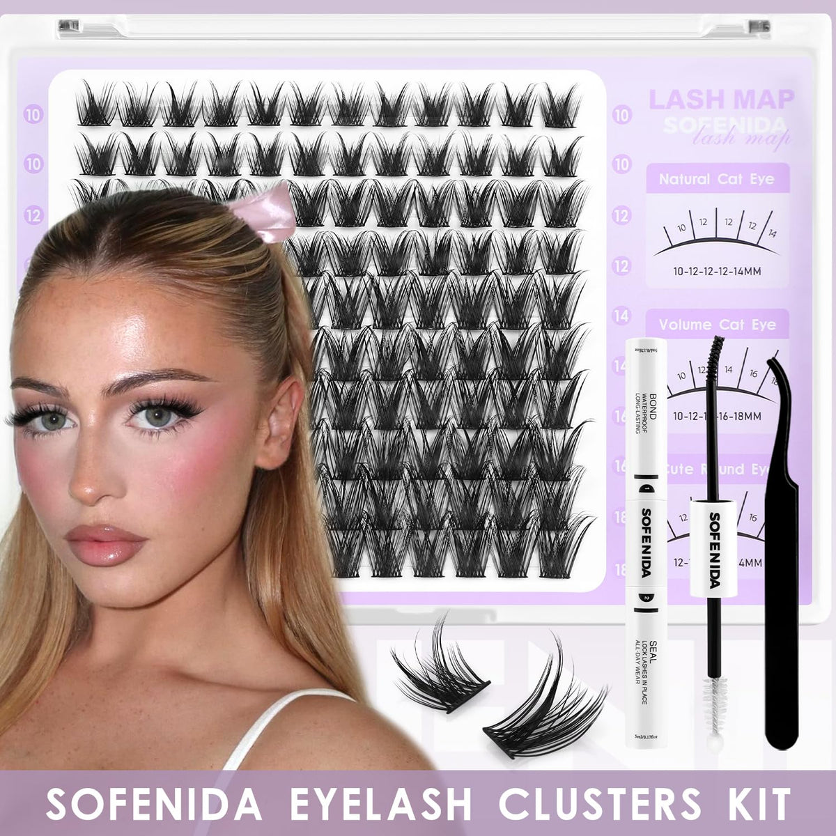 SOFENIDA application scene with user placing cluster lashes by mirror for easy DIY styling