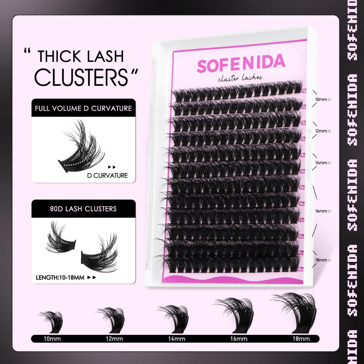 SOFENIDA close-up of D-curl cluster tips demonstrating lift and volume