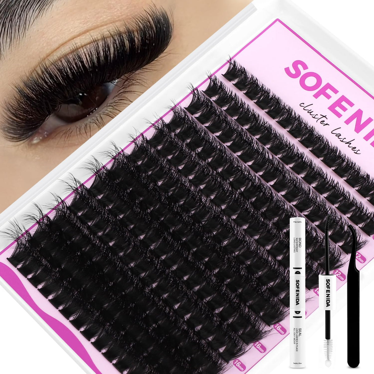 SOFENIDA front packaging showing 100D cluster kit for bold volume