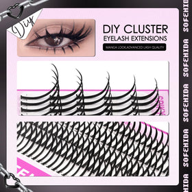 SOFENIDA lash clusters applied on eye demonstrating dramatic effect