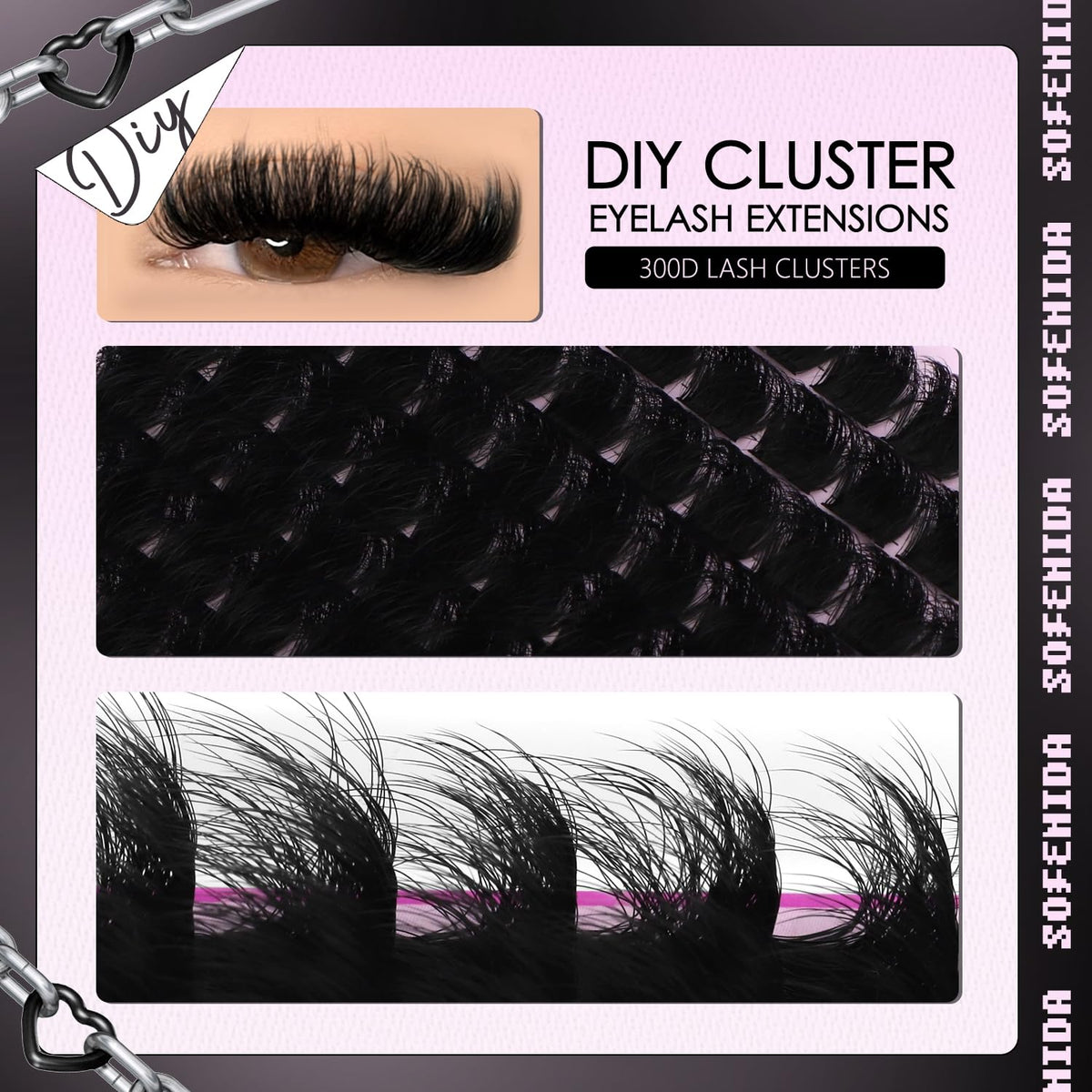 SOFENIDA clusters next to ruler showing length range 12–25mm for precise styling benefit