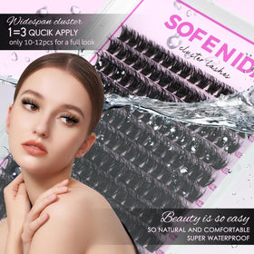 SOFENIDA cluster lashes being applied showing quick DIY placement benefit