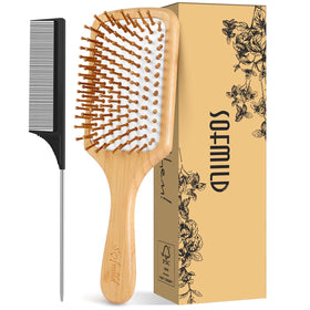 Sofmild bamboo paddle brush front view showing full head and bristles, smooth detangling