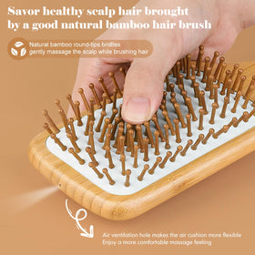 Sofmild close-up of rounded bamboo bristles, gentle scalp massage benefit