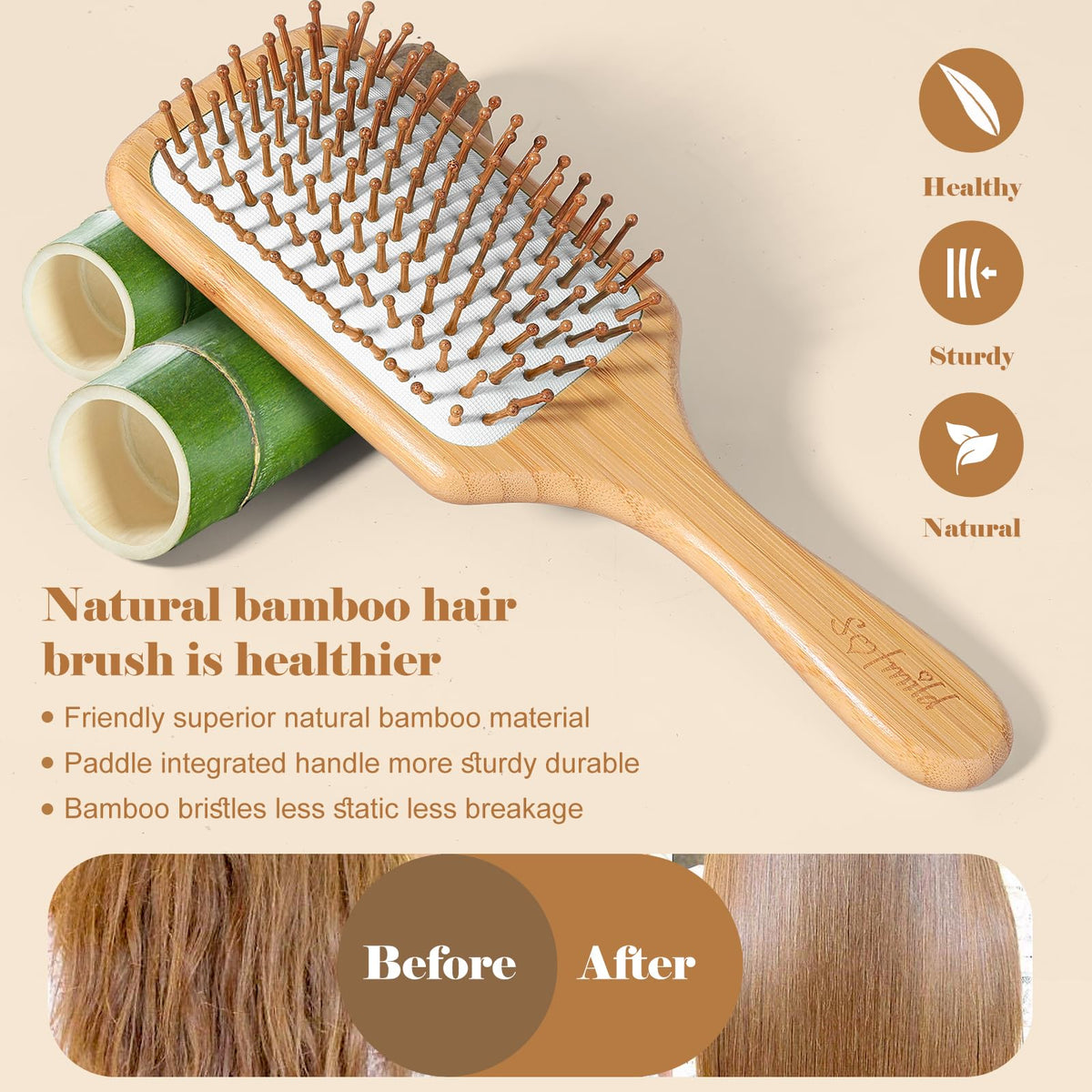 Sofmild polished bamboo handle detail offering ergonomic grip and durability
