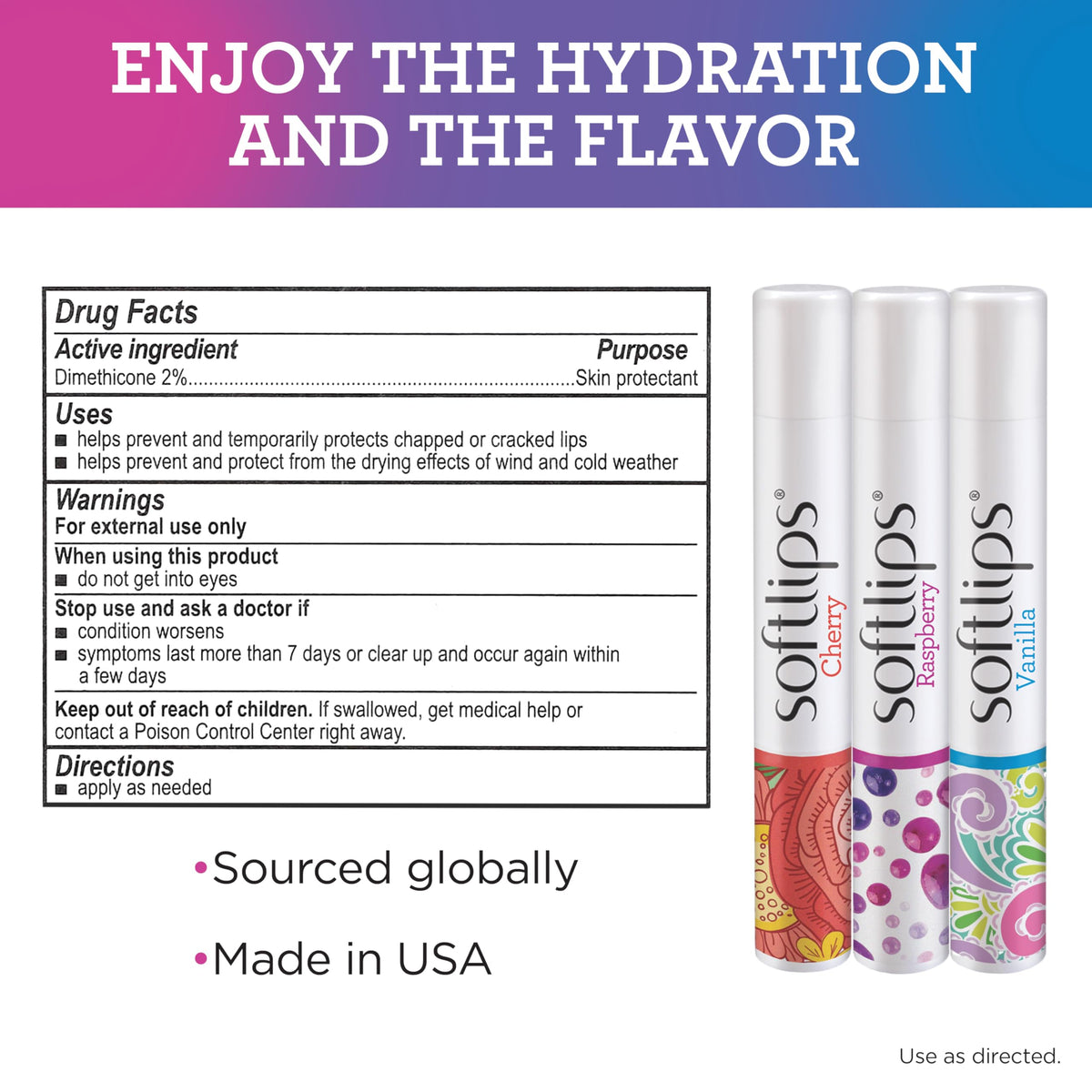 SoftLips label and dermatologist-tested badge indicating gentle formula