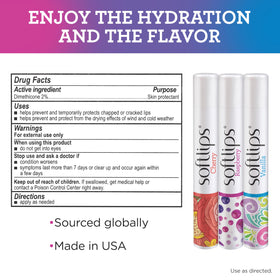 SoftLips label and dermatologist-tested badge indicating gentle formula