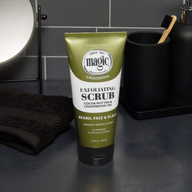 Man applying SoftSheen scrub to beard for softer, tangle-free facial hair