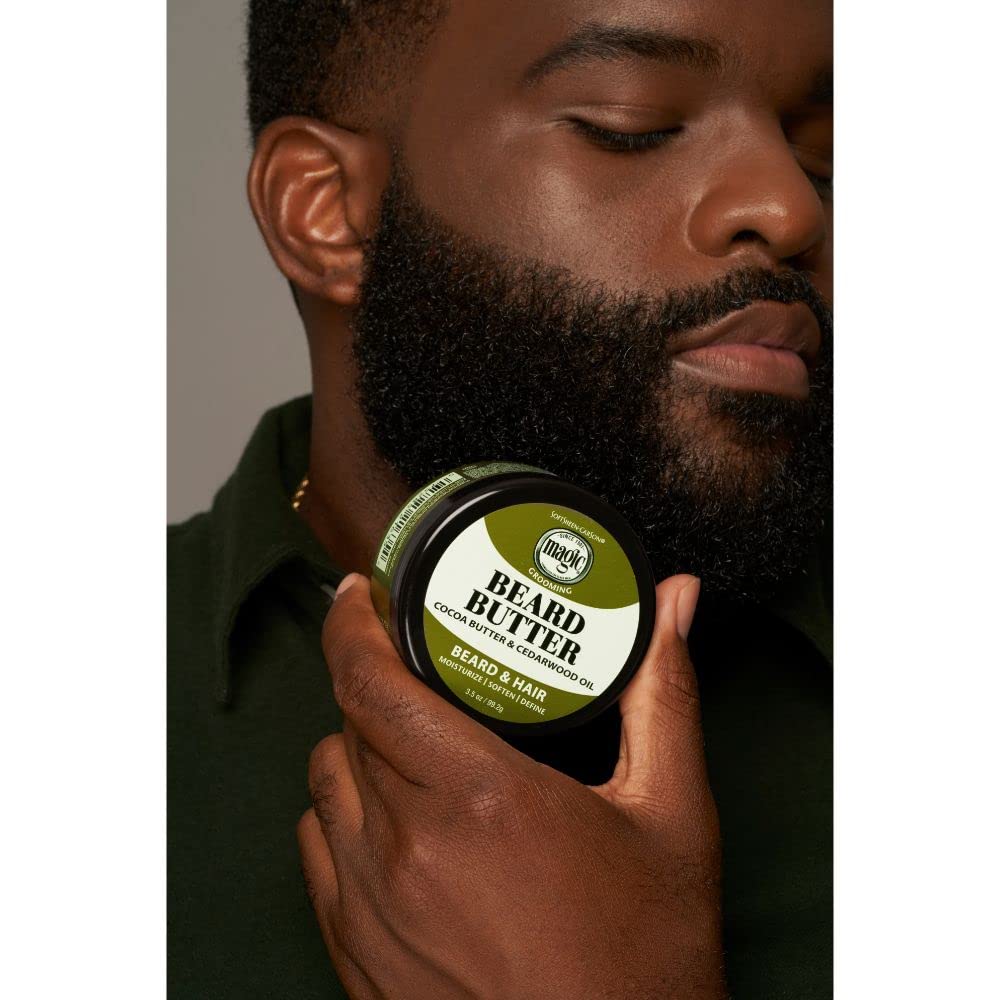 SoftSheen applied to beard before and after showing softer look