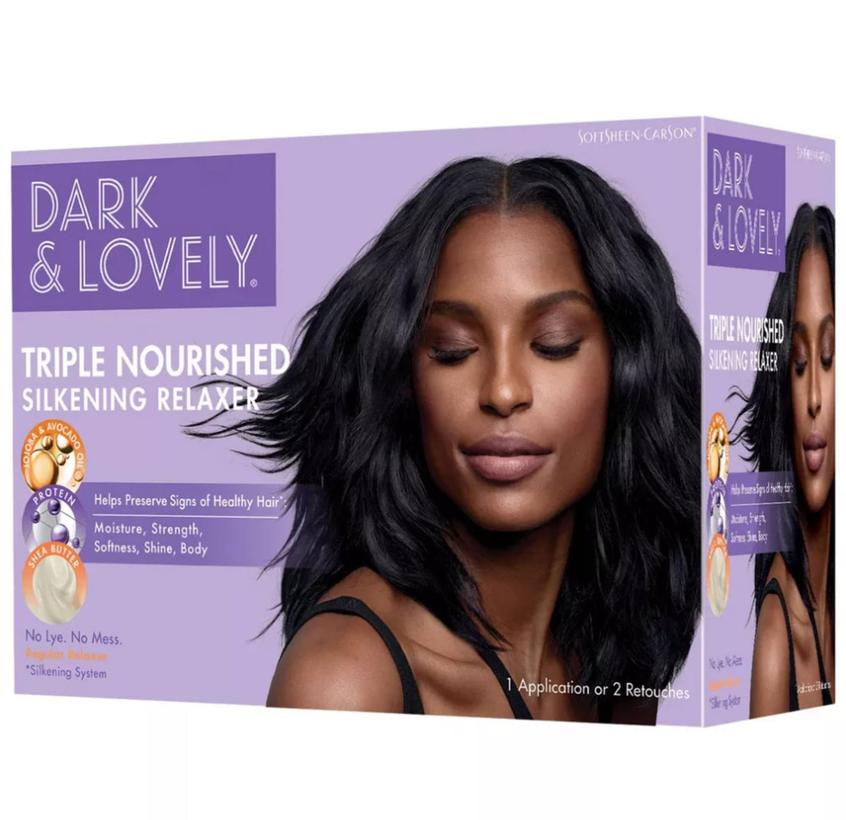 SoftSheen relaxer tube and Silk Keratin Serum detail showing nourishing ingredients