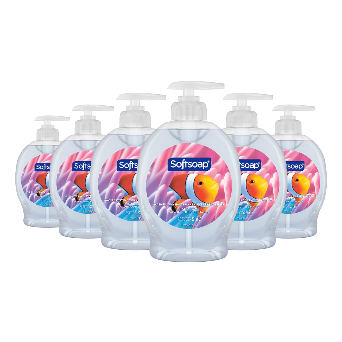 Softsoap aquarium front packaging showing six bottles and fresh scent benefit