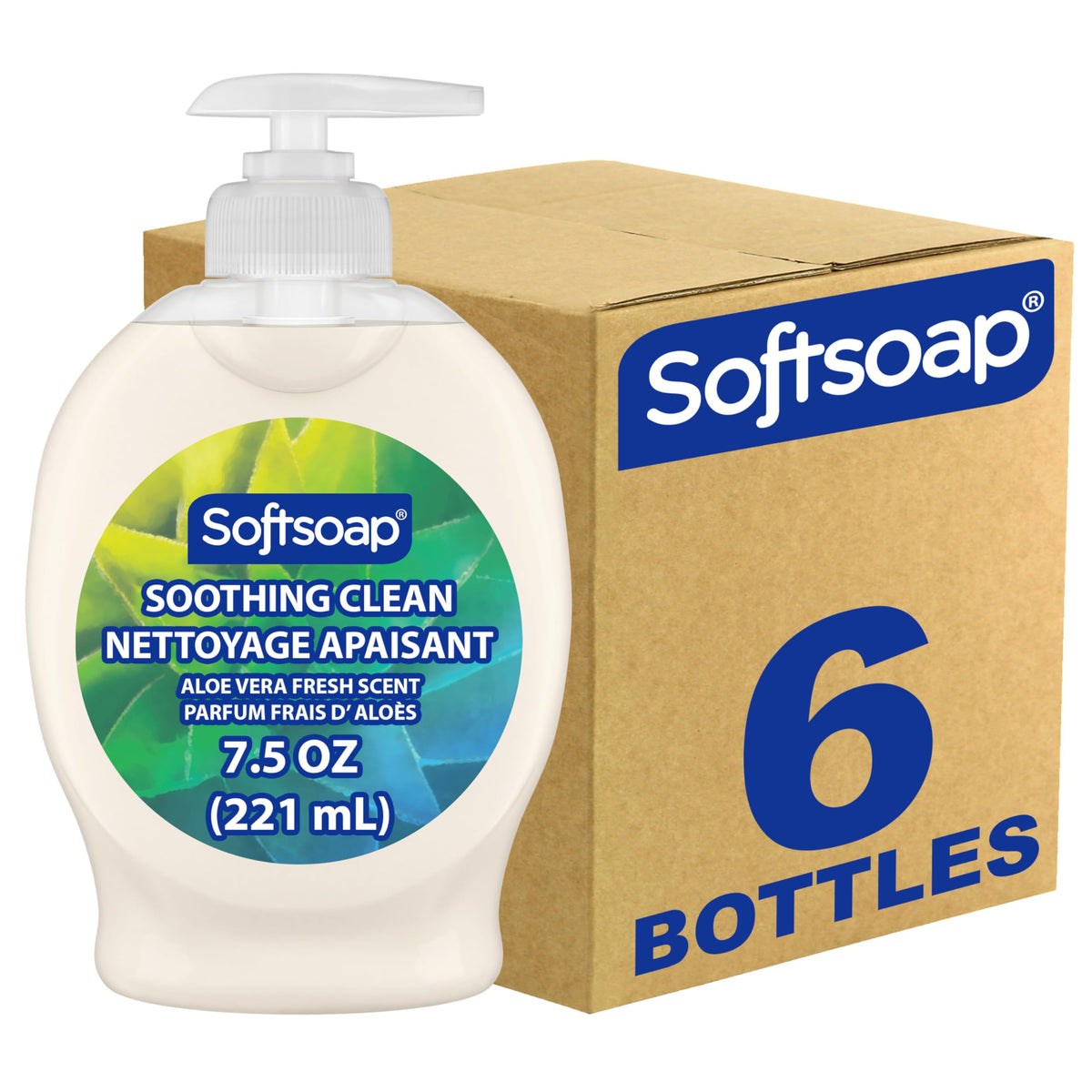 Softsoap front packaging Aloe Vera showing bottle and pump benefit gentle cleansing