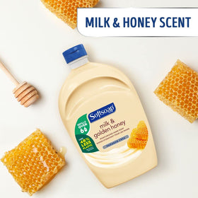 Softsoap label and ingredients panel highlighting milk protein and honey extract