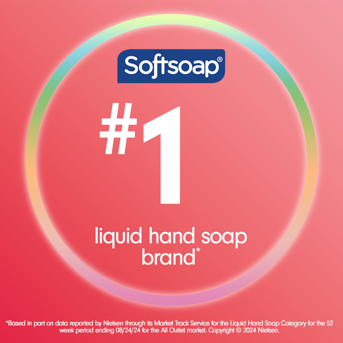 Softsoap pump bottle close-up with dispenser, brand offers controlled dispensing benefit