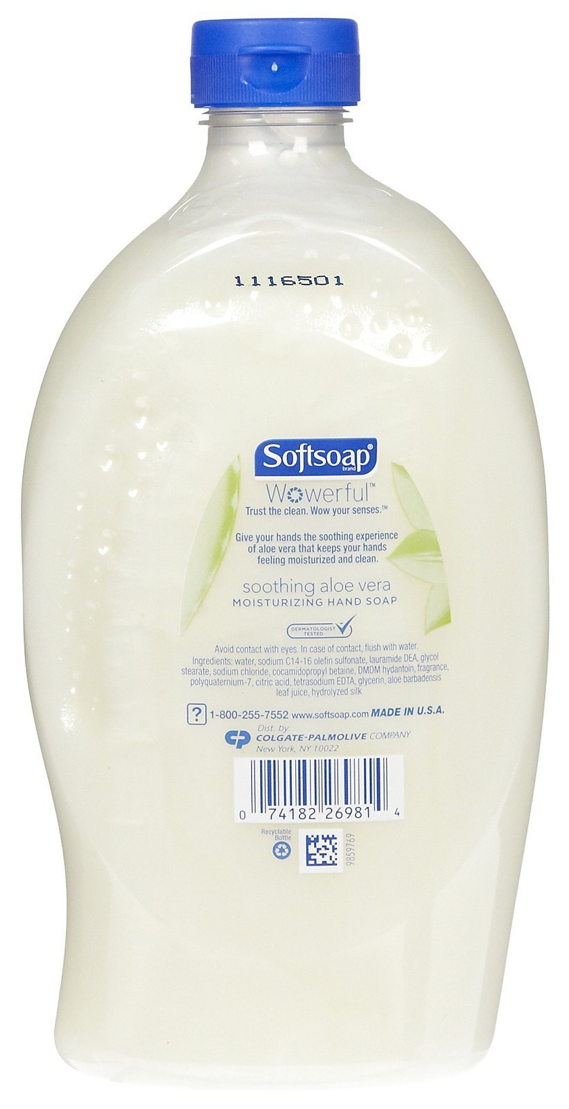 Softsoap refill cap close-up demonstrating easy-pour feature and spill reduction