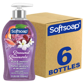 Softsoap pump bottle front showing plum and jasmine scent and brand