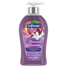 Purple gel pouring from Softsoap pump illustrating rich scented lather