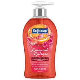 Six Softsoap bottles lined up on counter, brand supplies multi-sink convenience