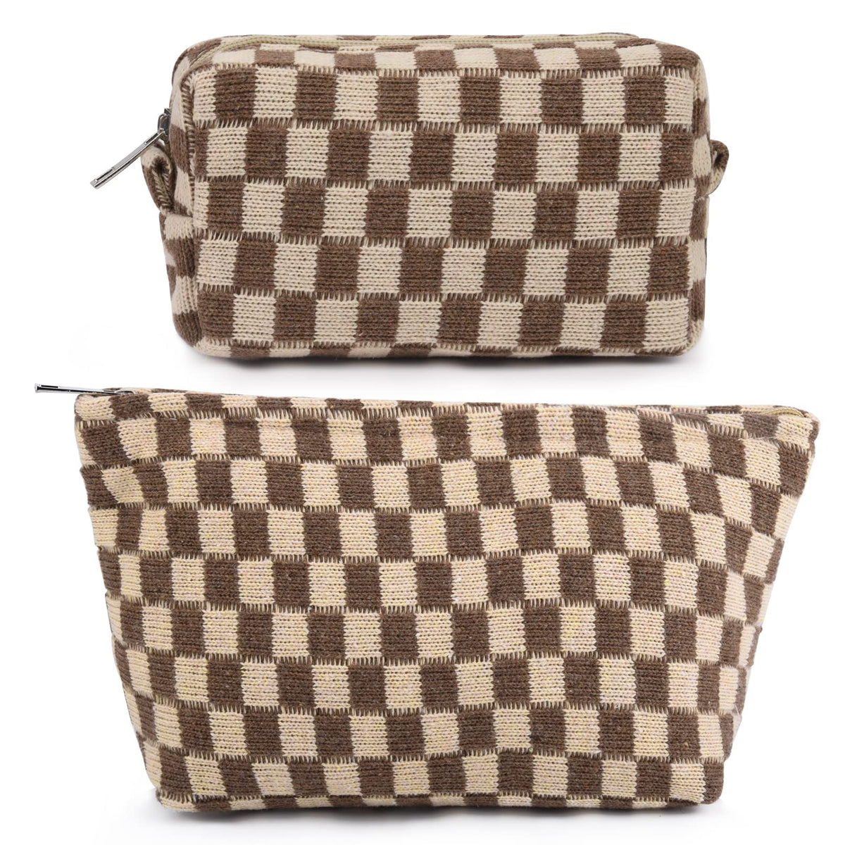 SOIDRAM front view of brown checkered pouches showing organized storage benefit