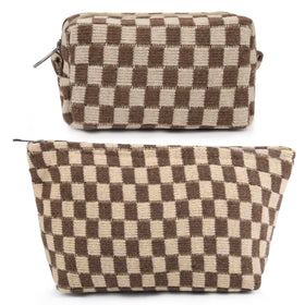 SOIDRAM front view of brown checkered pouches showing organized storage benefit