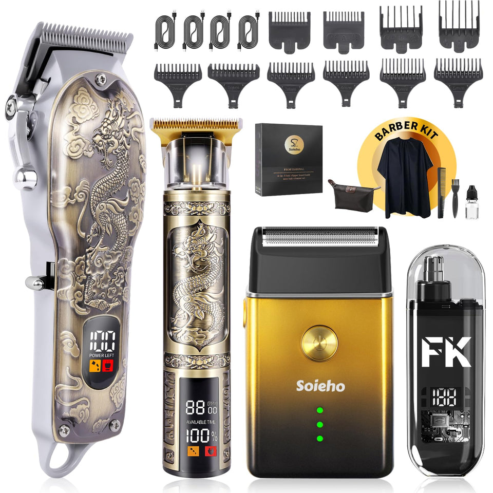 soieho front packaging showing full cordless grooming kit and included accessories for convenience