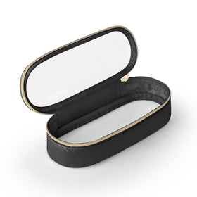 Soimeat front view of clear black brush case showing neat storage and quick access