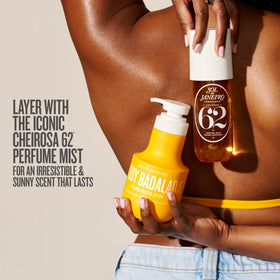 Sol de Janeiro open cap with lotion pour showing creamy consistency and easy dispensing