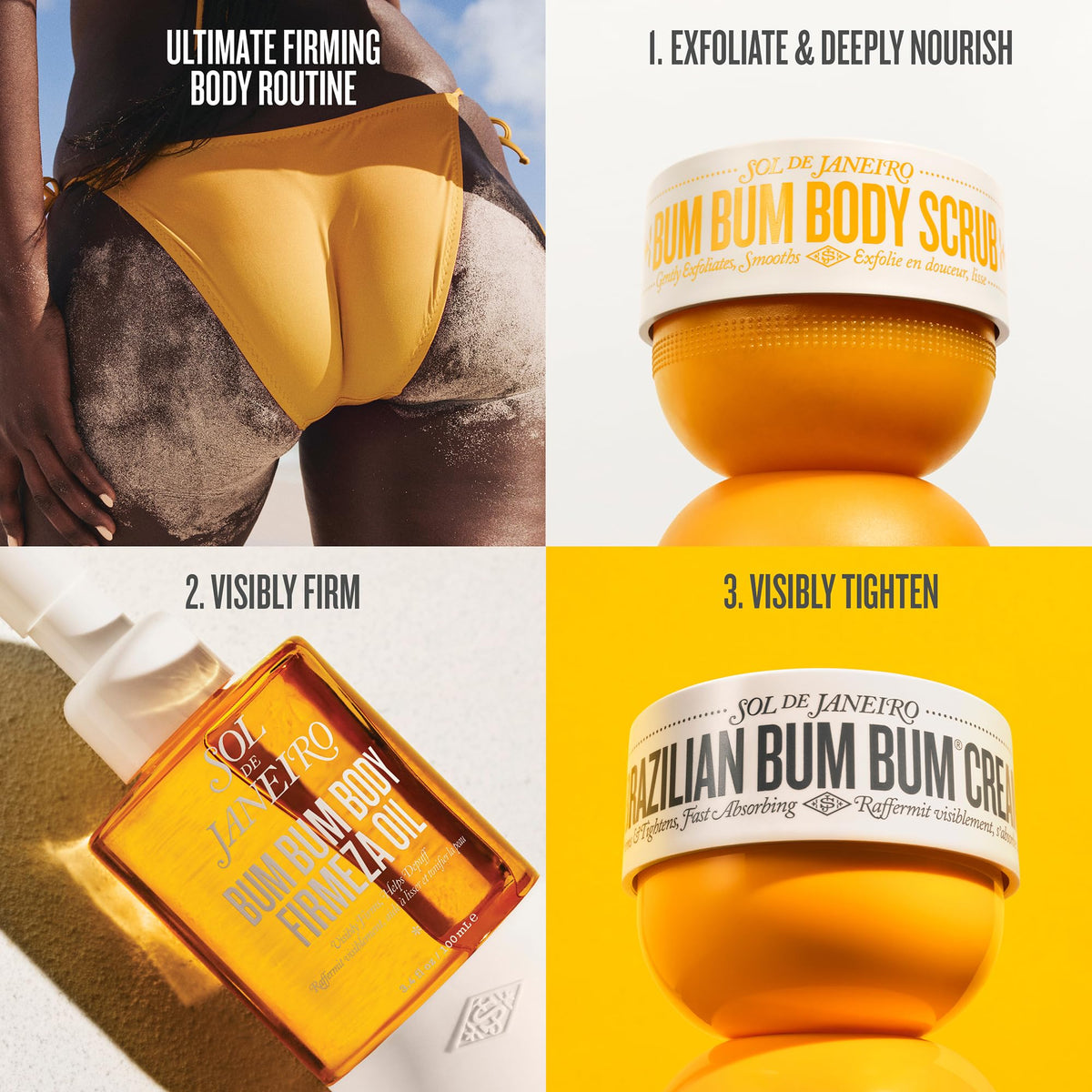 Sol de Janeiro jar staged in bathroom lifestyle scene showing easy daily routine benefit