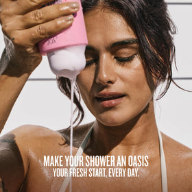 Sol de Janeiro body wash in shower setting showing hydrating spa-like benefit