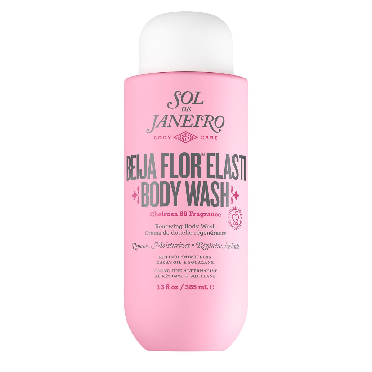 Sol de Janeiro front bottle showing Beija Flor label and size benefit
