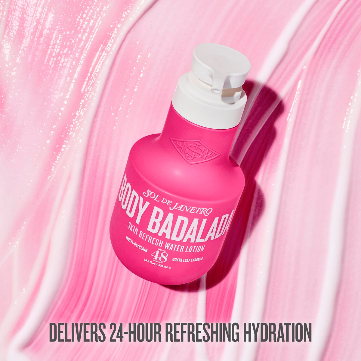 Sol de Janeiro dispensing lotion from pump demonstrating lightweight feel
