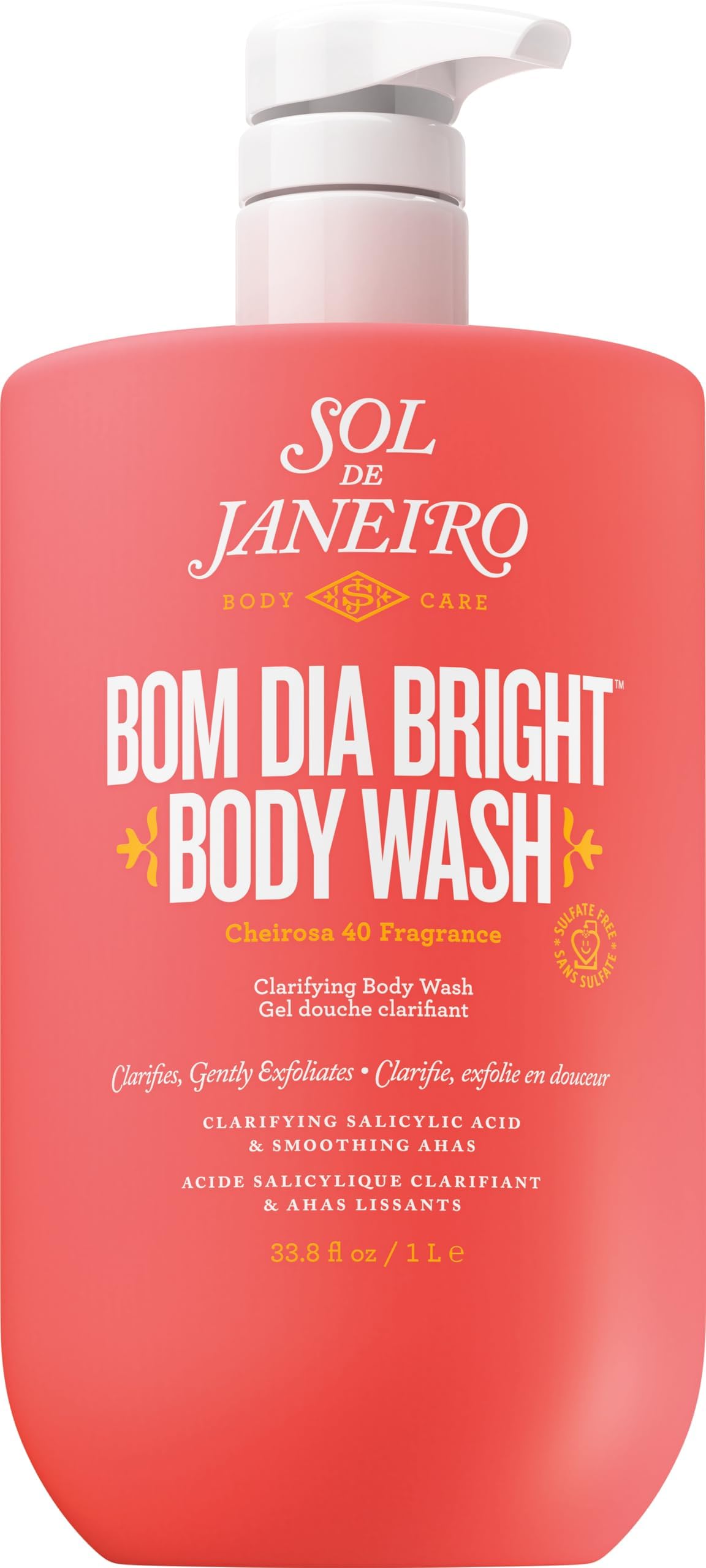 Sol de Janeiro front bottle shot showing pump and bright packaging for easy identification